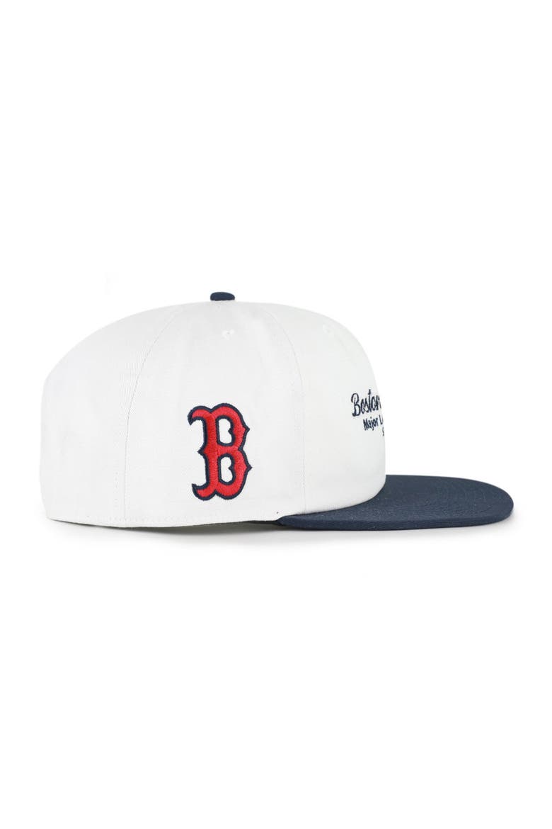 Men's '47 White/Navy Boston Red Sox Script Stack Relaxed Captain Snapback, Alternate, color, White