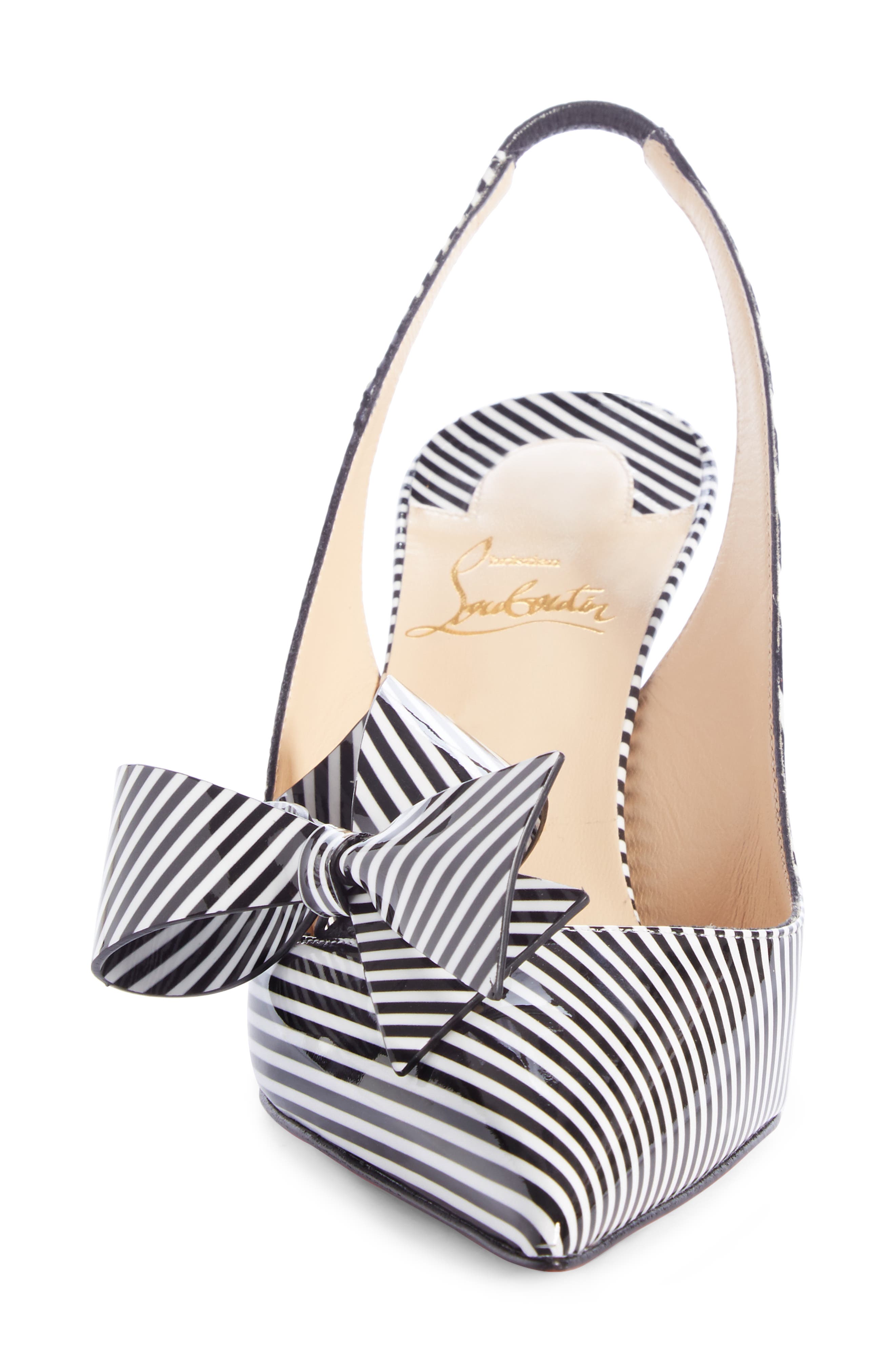 Clare Bow Pointed Toe Slingback Pump, Alternate, color, STRIPE PATENT