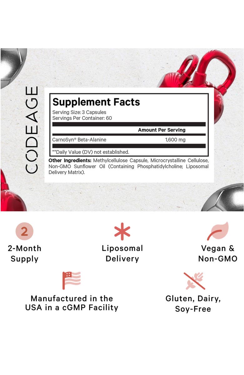 Codeage Liposomal Beta-Alanine Amino Acid Supplement, Alternate, color, White