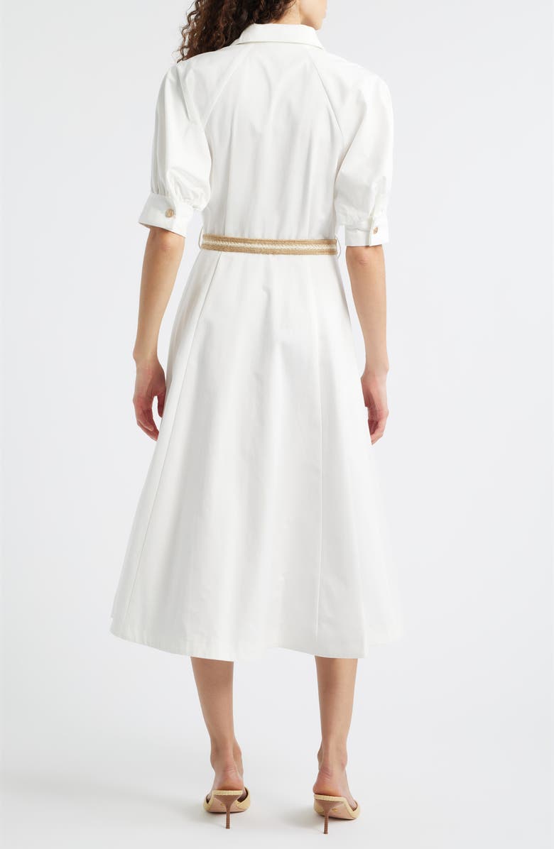 FREEMARKET Puff Sleeve Belted Cotton Midi Shirtdress, Alternate, color, White