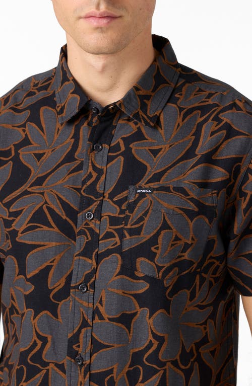 O'neill O'riginals Eco Print Standard Fit Short Sleeve Button-up Shirt In Black