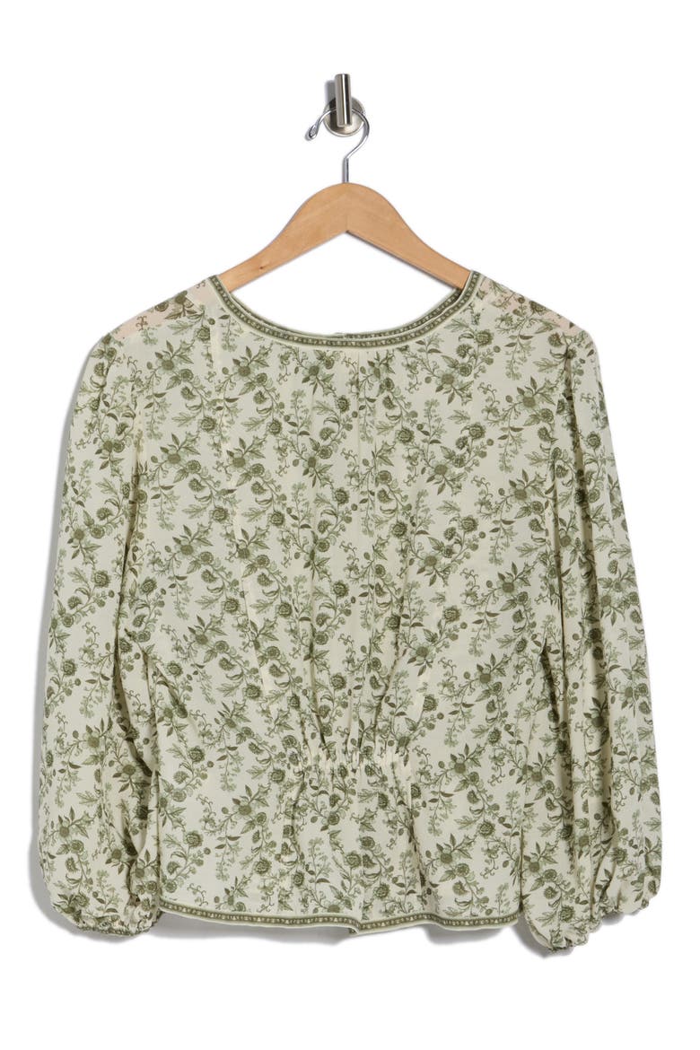 Bubble Sleeve Top, Alternate, color, CREAM GREEN FLORAL