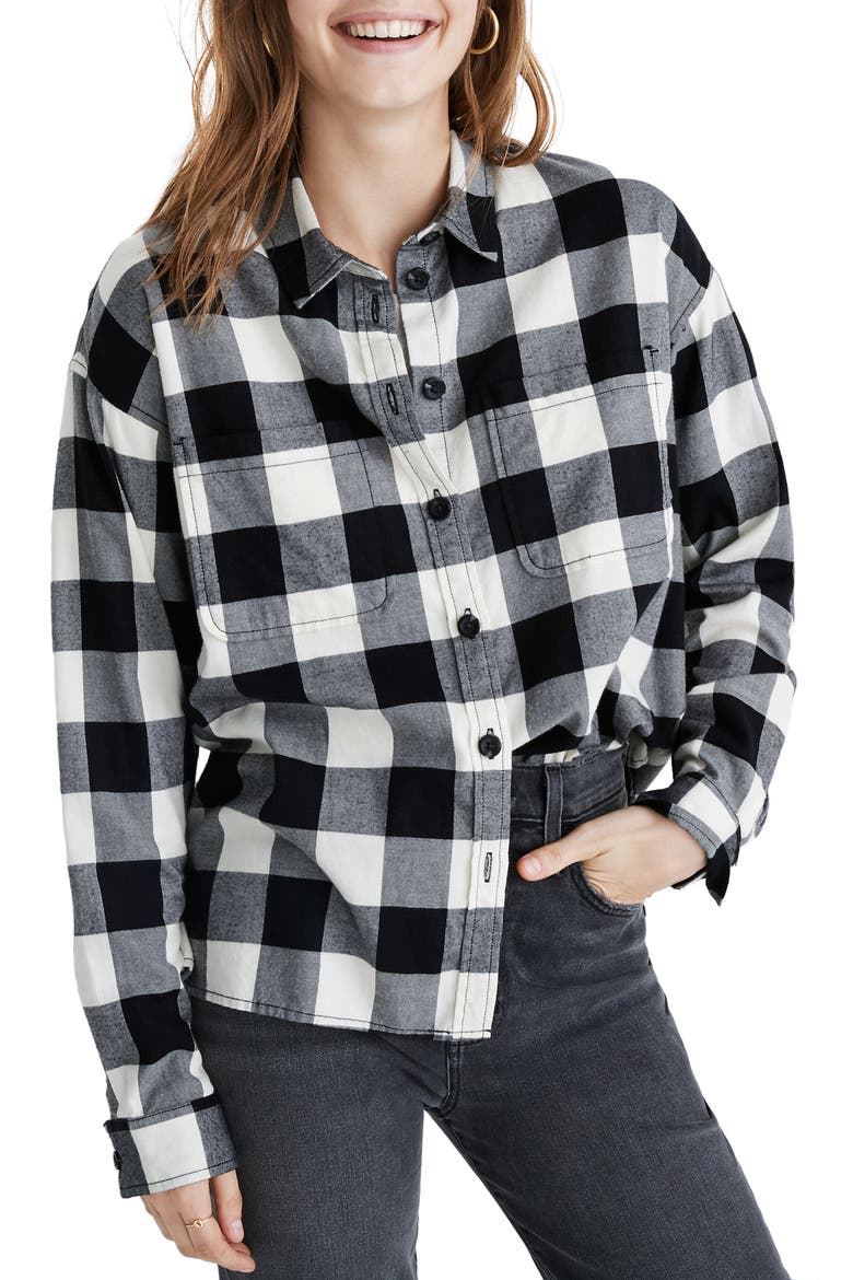 Buffalo Check Flannel Shirt Jacket, Main, color, BIG TRIPLE TRUE BLACK