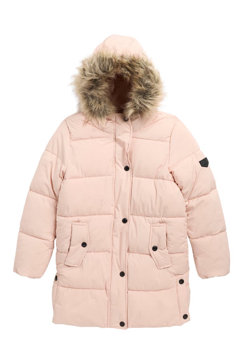 Kids' Expedition Puffer Parka with Faur Fur Trim Hood, Main, color, BLUSH