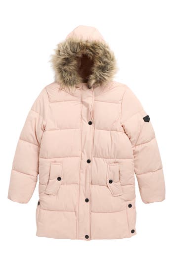 Sam Edelman Kids' Expedition Puffer Parka With Faur Fur Trim Hood In Blush