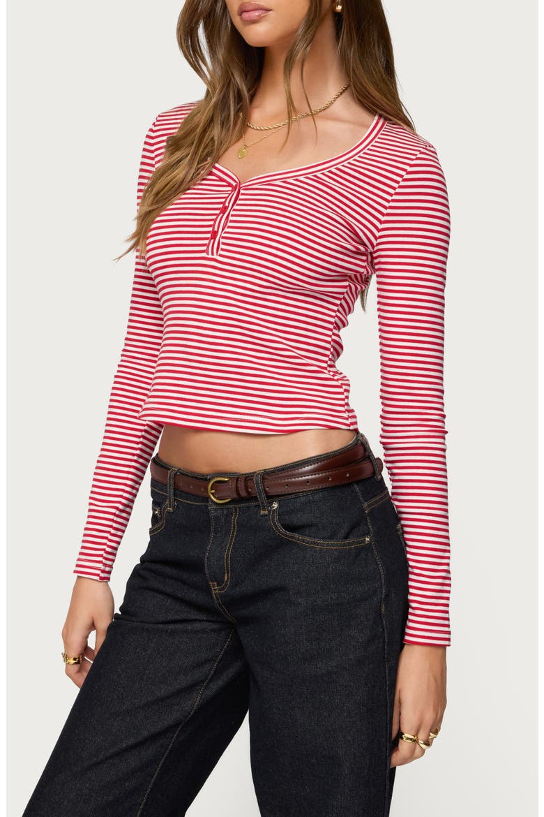 Jocelyn Stripe Stretch Cotton Crop Top, Alternate, color, RED-AND-WHITE