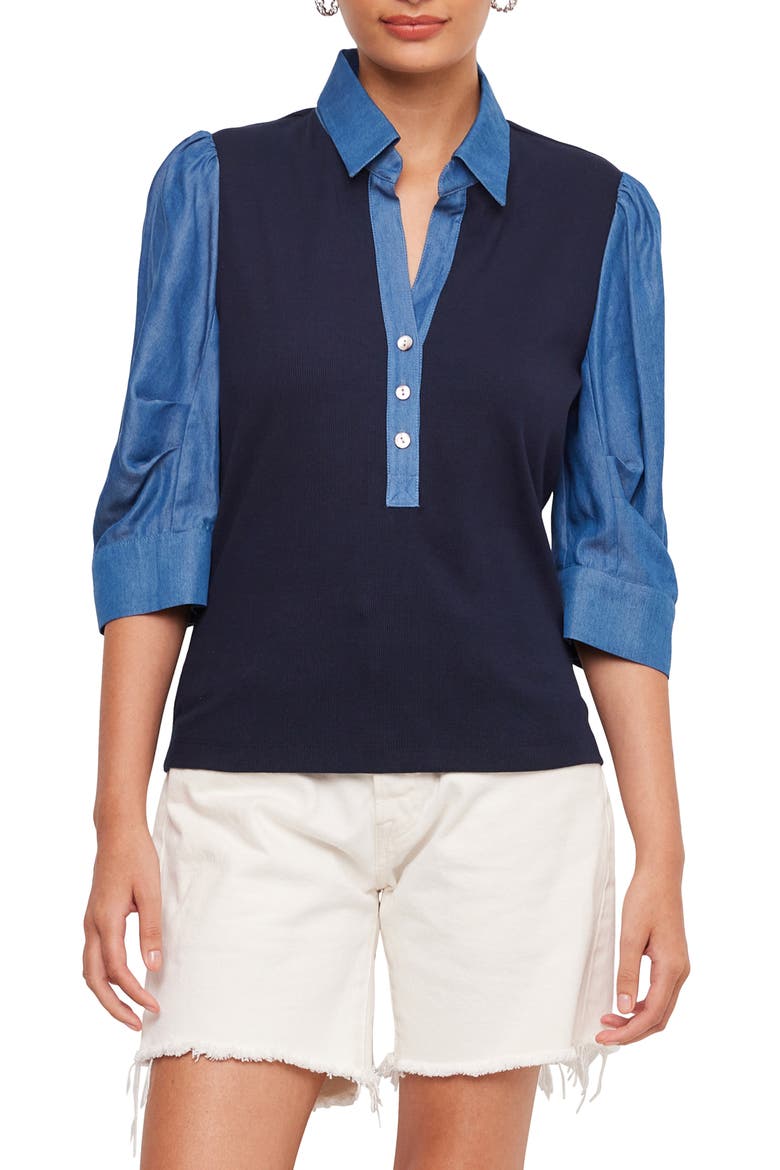 Camden Mixed Media Henley Top, Main, color, NAVY