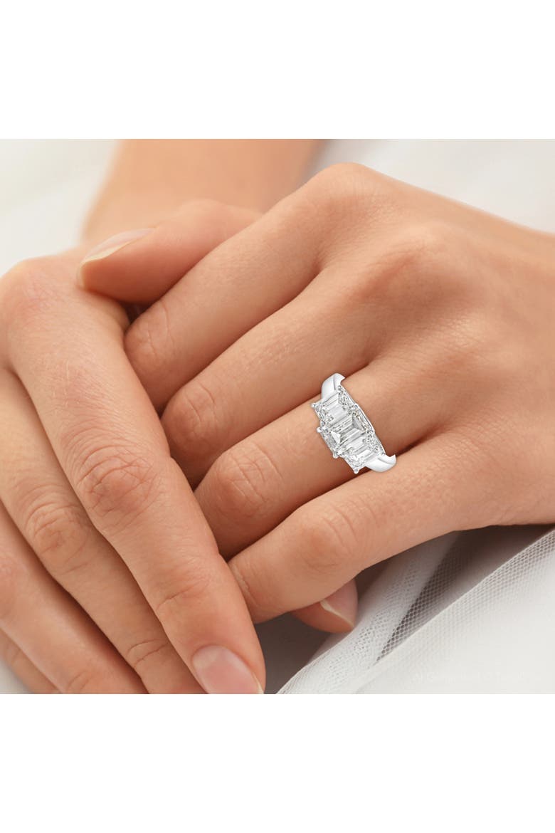 3.55Ct TW Emerald Cut Three Stone Engagement Ring 14k Gold Lab Grown, Alternate, color, 14k White Gold