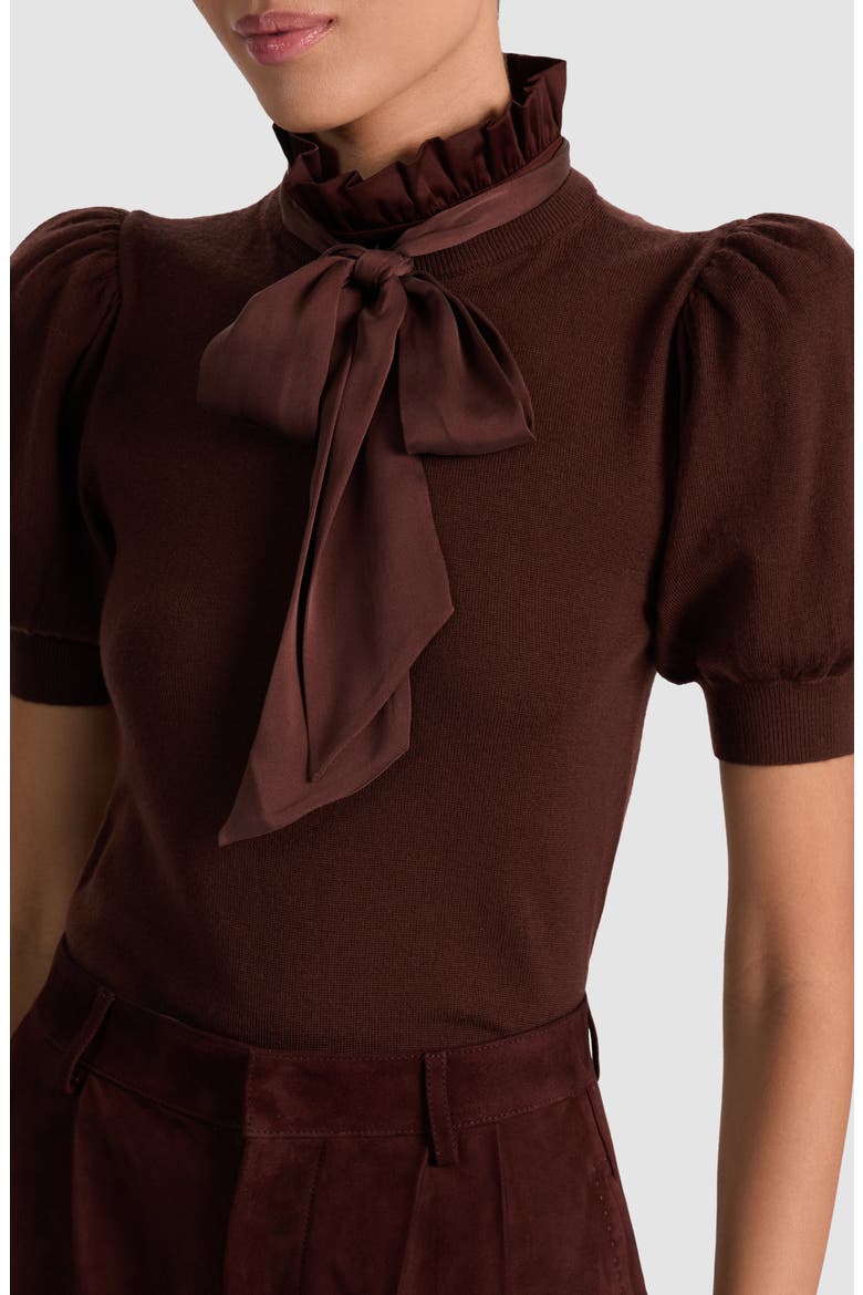 Chase Ruffle Tie Neck Stretch Wool Sweater, Alternate, color, DARK CHOCOLATE