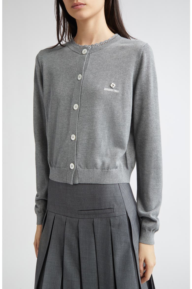 Logo Stitch Silk & Cashmere Cardigan, Alternate, color, GREY
