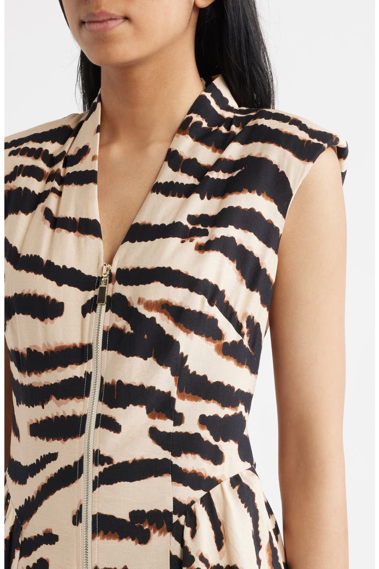 Abstract Animal Print Cocktail Midi Dress, Alternate, color, BLACK/ BEIGE LEOPARD PRINT