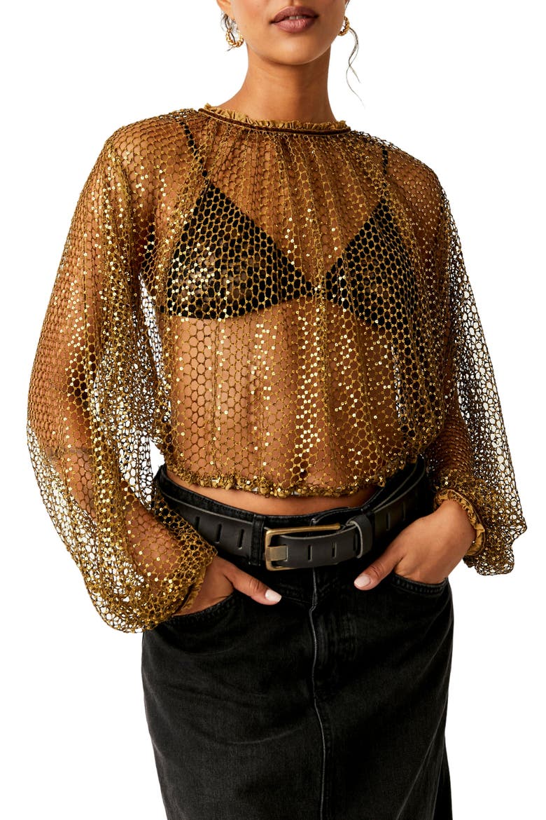 Sparks Fly Sheer Sequin Top, Main, color, OLIVE TAPENADE