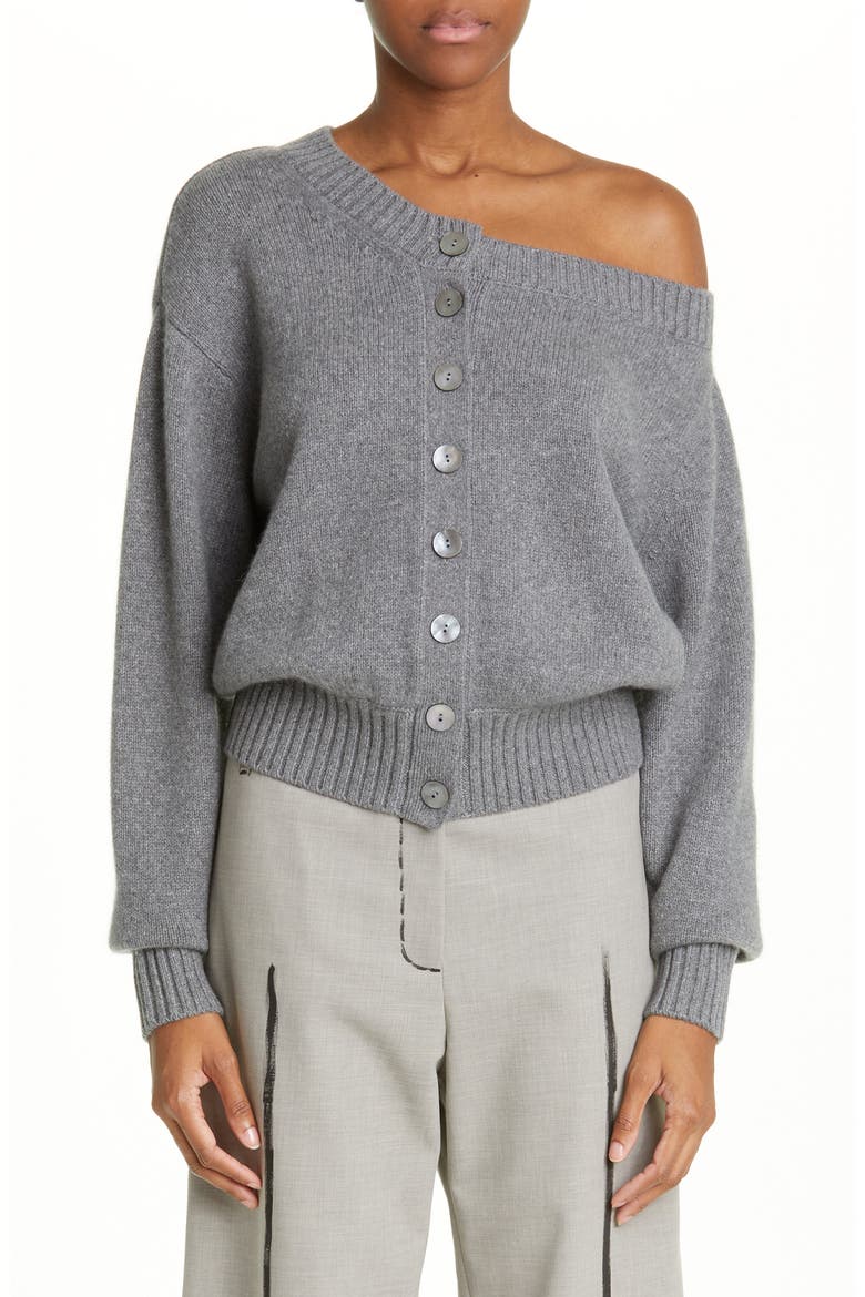 Agnes One-Shoulder Cashmere Cardigan, Main, color, GREY