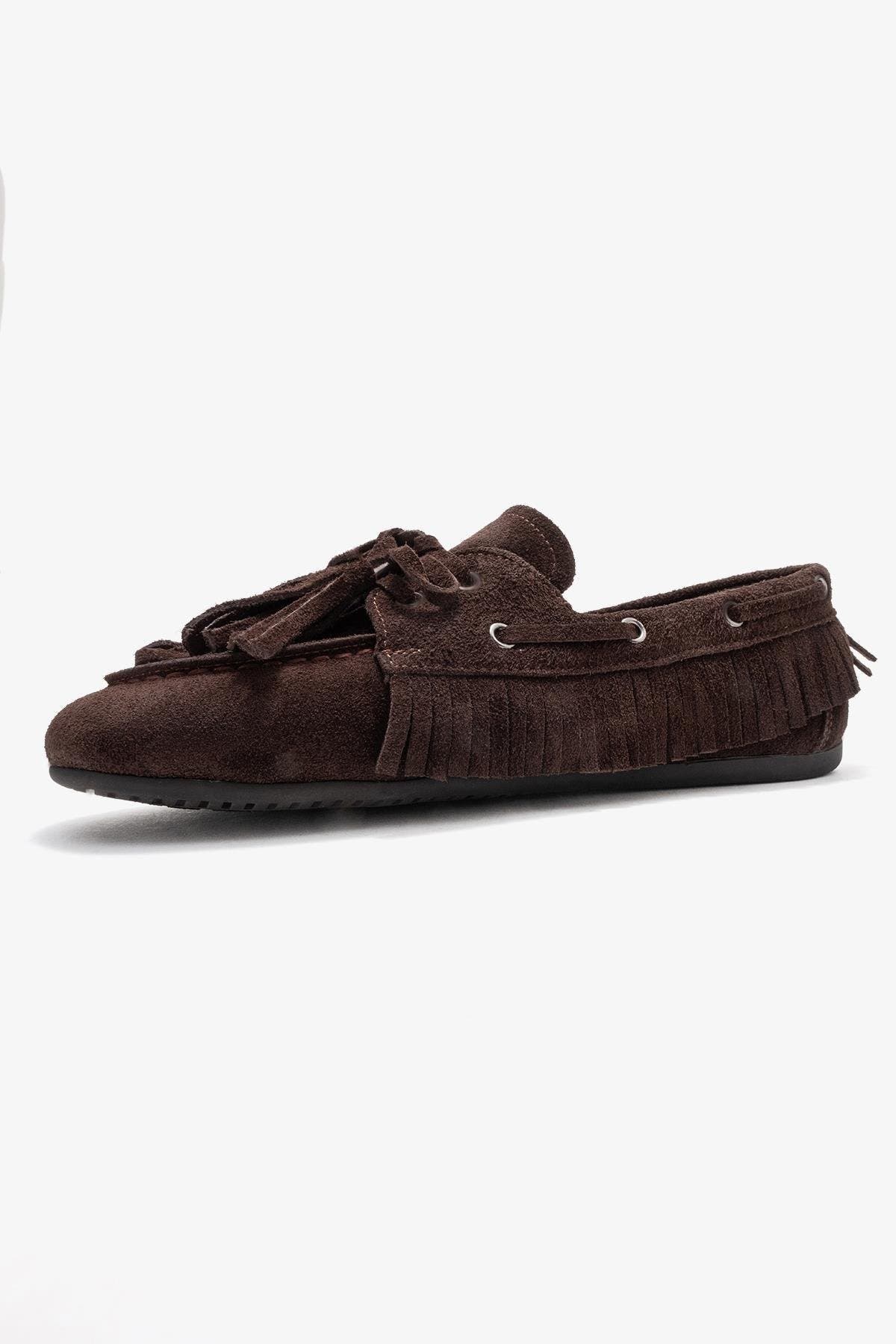 Forever & Always Shoes Fenora Leather Tassel Loafer, Alternate, color, Brown Suede Leather