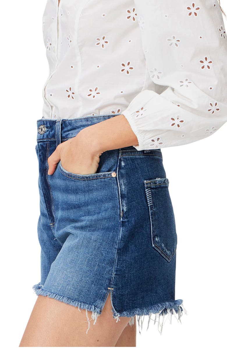 PAIGE Dani Frayed High Waist Denim Shorts, Alternate, color, Antibes