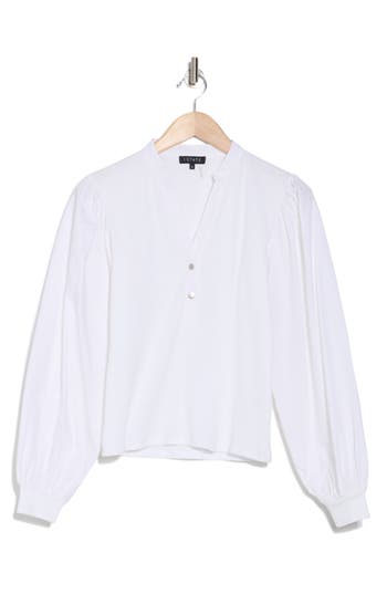 1.state Balloon Sleeve Mixed Media Top In Ultra White