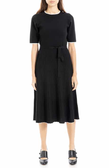 Pleated Short Sleeve Sweater Dress