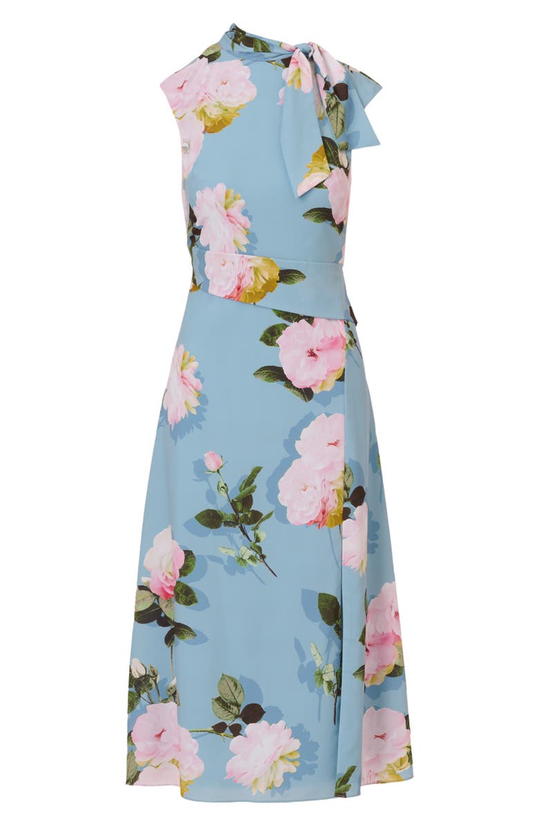 Adrianna Papell Floral Tie Neck Crêpe de Chine Dress, Alternate, color, 
