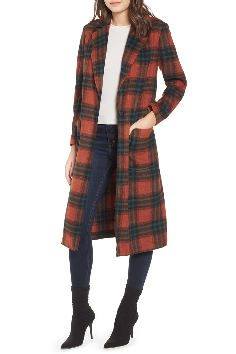 Single Button Plaid Coat, Main, color, BROWN SPICE LEITH PLAID