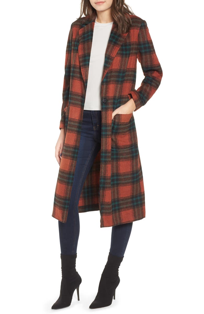 Leith Single Button Plaid Coat, Main, color,