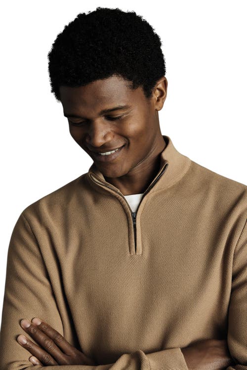 Charles Tyrwhitt Cotton Zip Neck Sweater In Brown