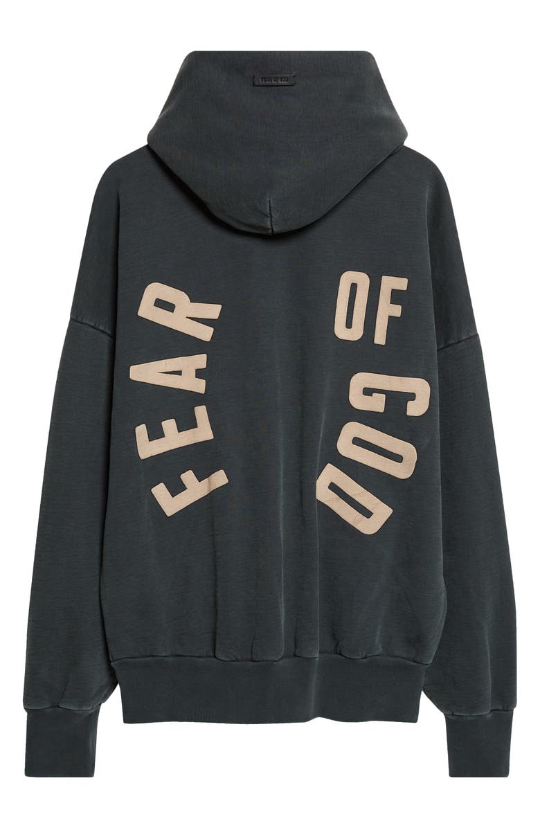 Fear of God Classic Fit Logo Graphic Hoodie, Alternate, color, Black