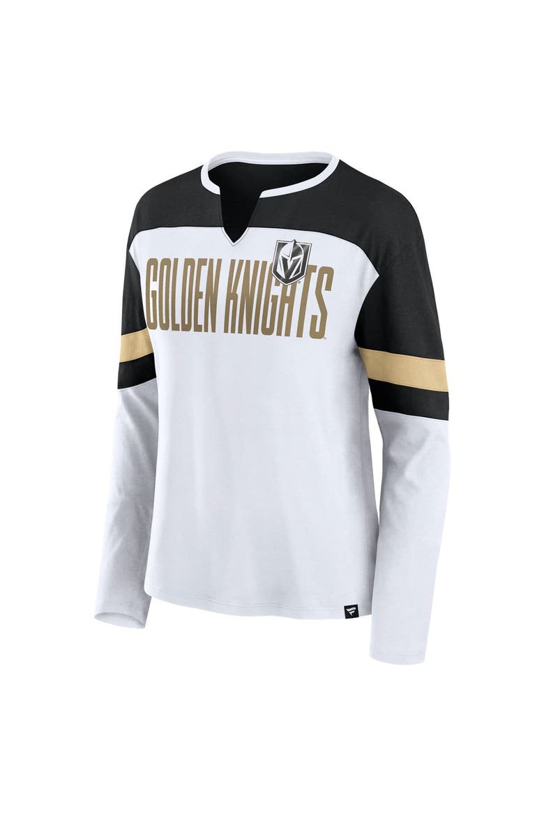 Women's Fanatics White/Black Vegas Golden Knights Frozen Long Sleeve Notch Neck T-Shirt, Alternate, color, White