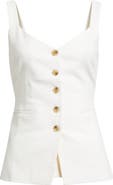 Open Edit Button Front Linen Blend Tank