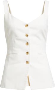 Open Edit Button Front Linen Blend Tank