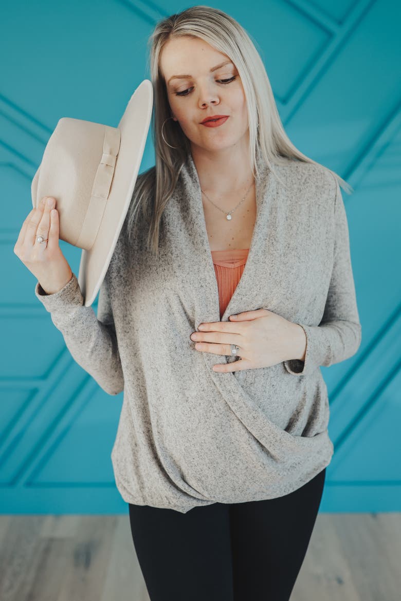 Knit Draped Wrap V-Neck Nursing Top, Alternate, color, Beige