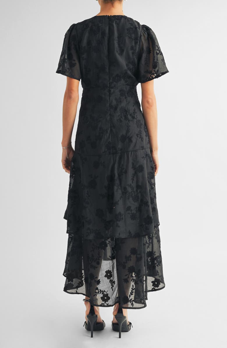 Arose Studio Londyn Flutter Sleeve Gown, Alternate, color, Black Floral