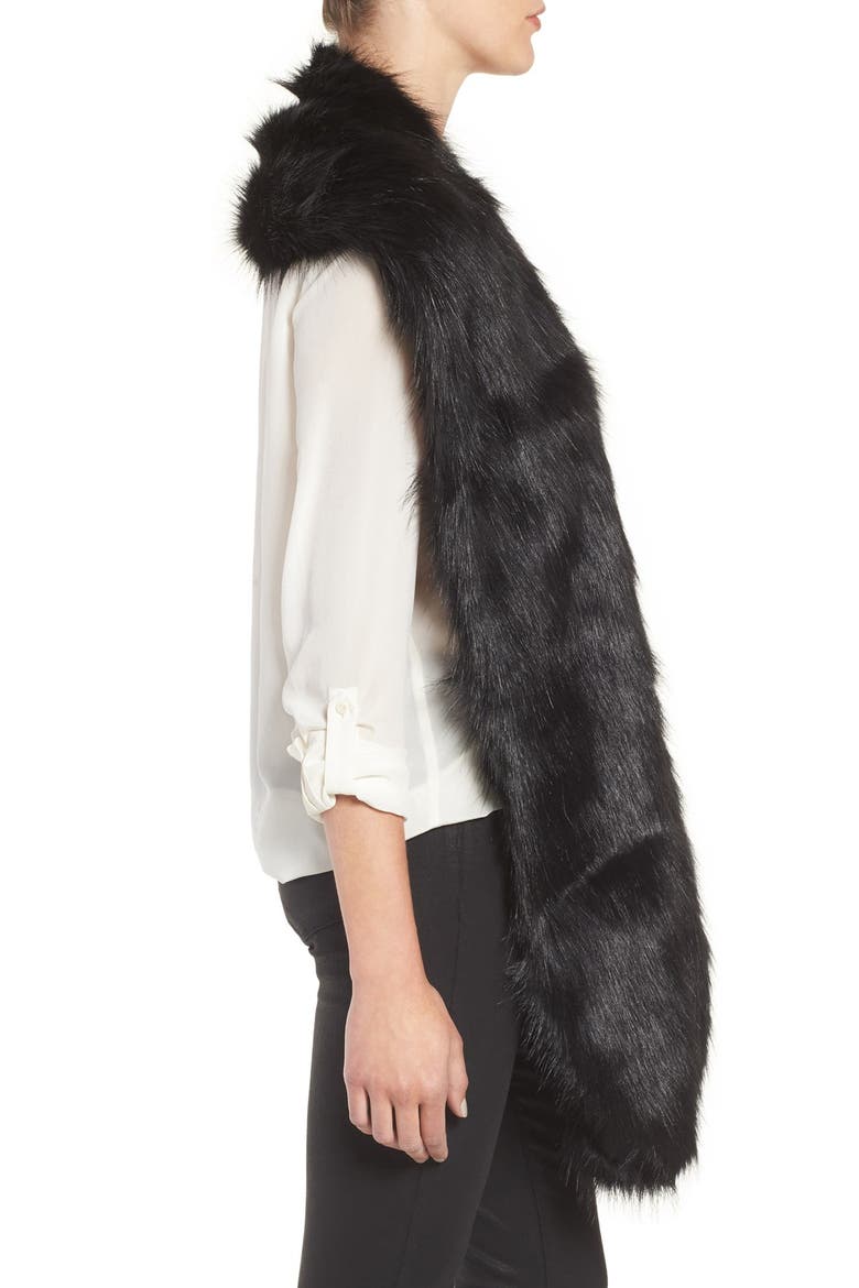 Badgley Mischka Faux Mink Stole, Alternate, color, BLACK