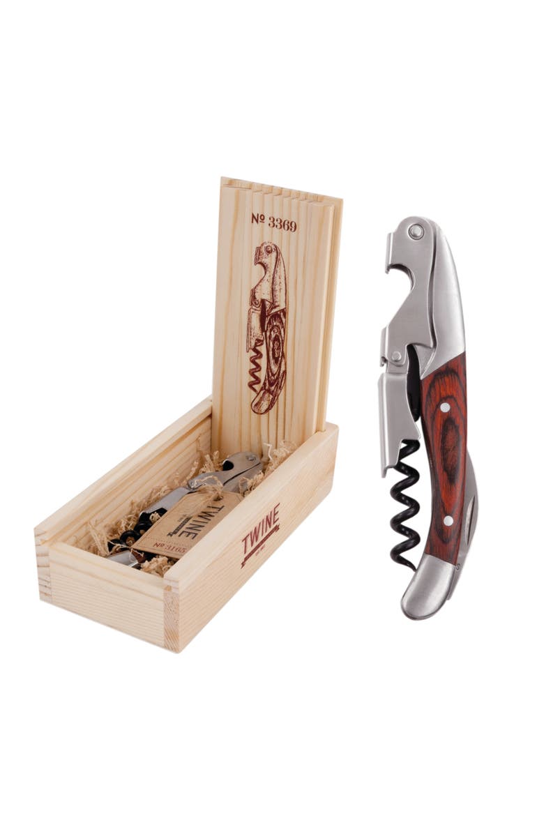 TWINE Wooden Handled Double-Hinged Corkscrew in Gift Box, Main, color, Wood