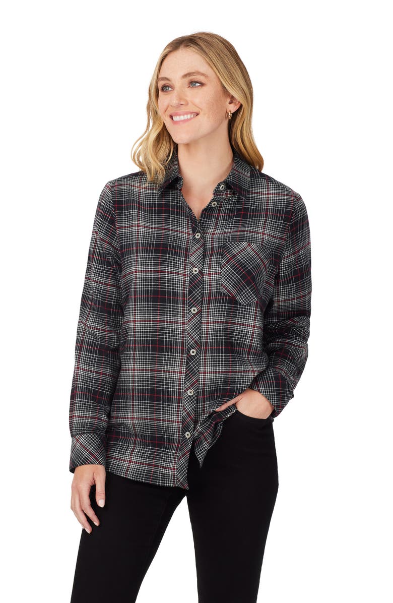 Foxcroft Boyfriend Plaid Cotton Button-Up Shirt, Alternate, color, Black Multi