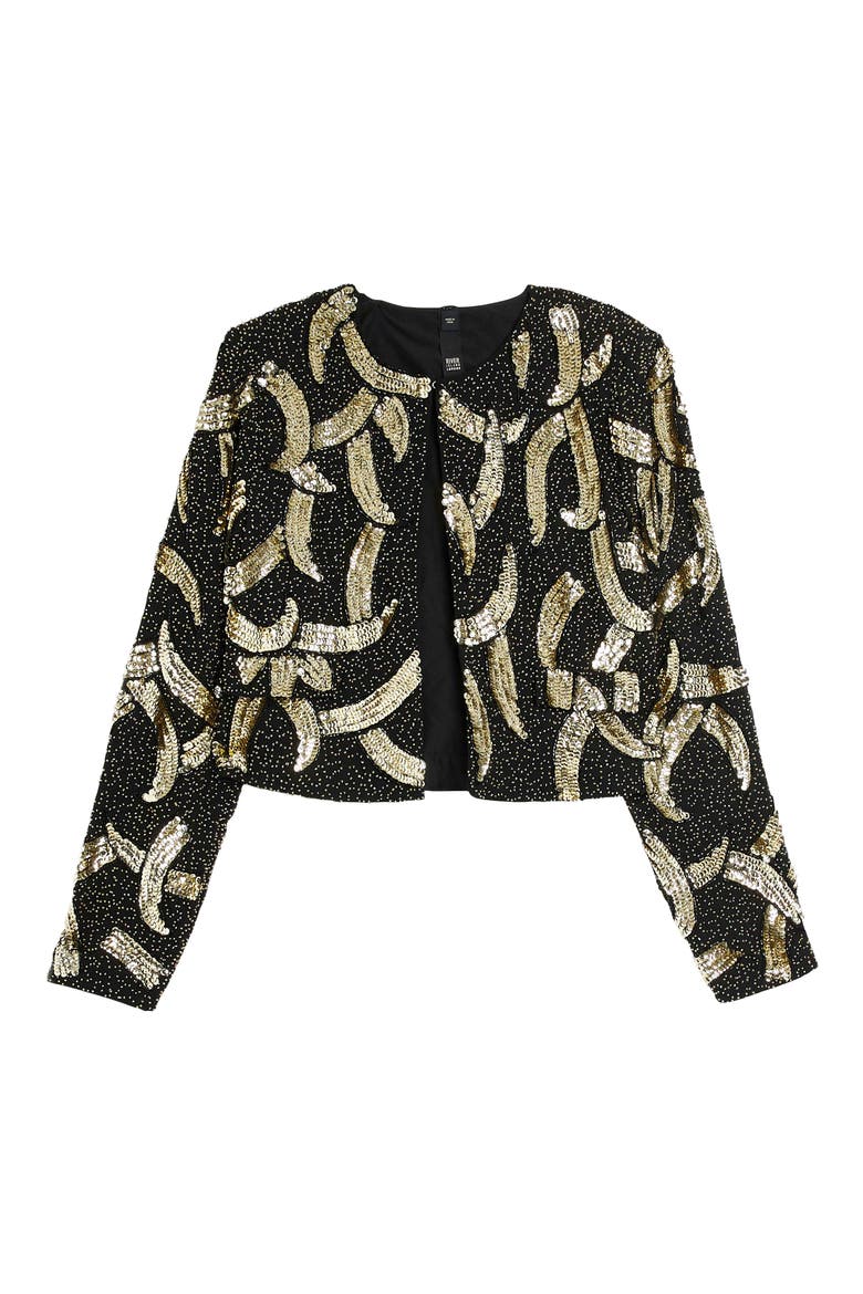 Sequin Crop Trophy Jacket, Alternate, color, BLACK