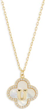Argento Vivo Sterling Silver Clover Mother-of-Pearl Initial Pendant Necklace