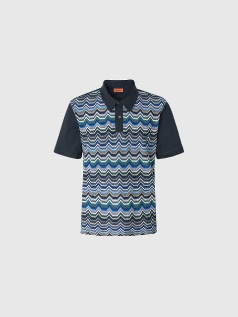 Short Sleeve Polo With Geometric Zigzag Pattern