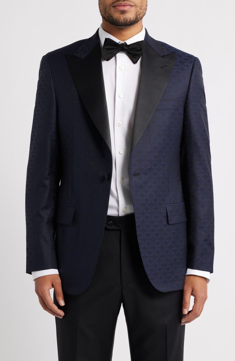 Heritage Gold Navy Geometric Jacquard Wool & Silk Dinner Jacket, Main, color, Navy