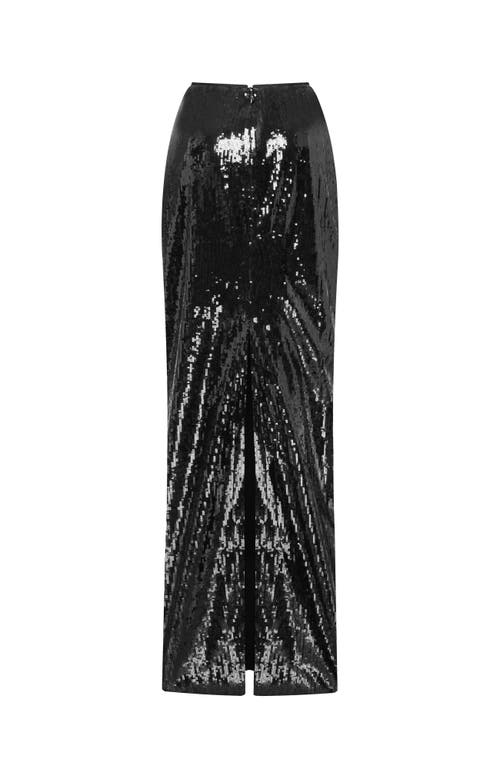 Milla Dramatic Fitted Sequinned Black Maxi Skirt In Black