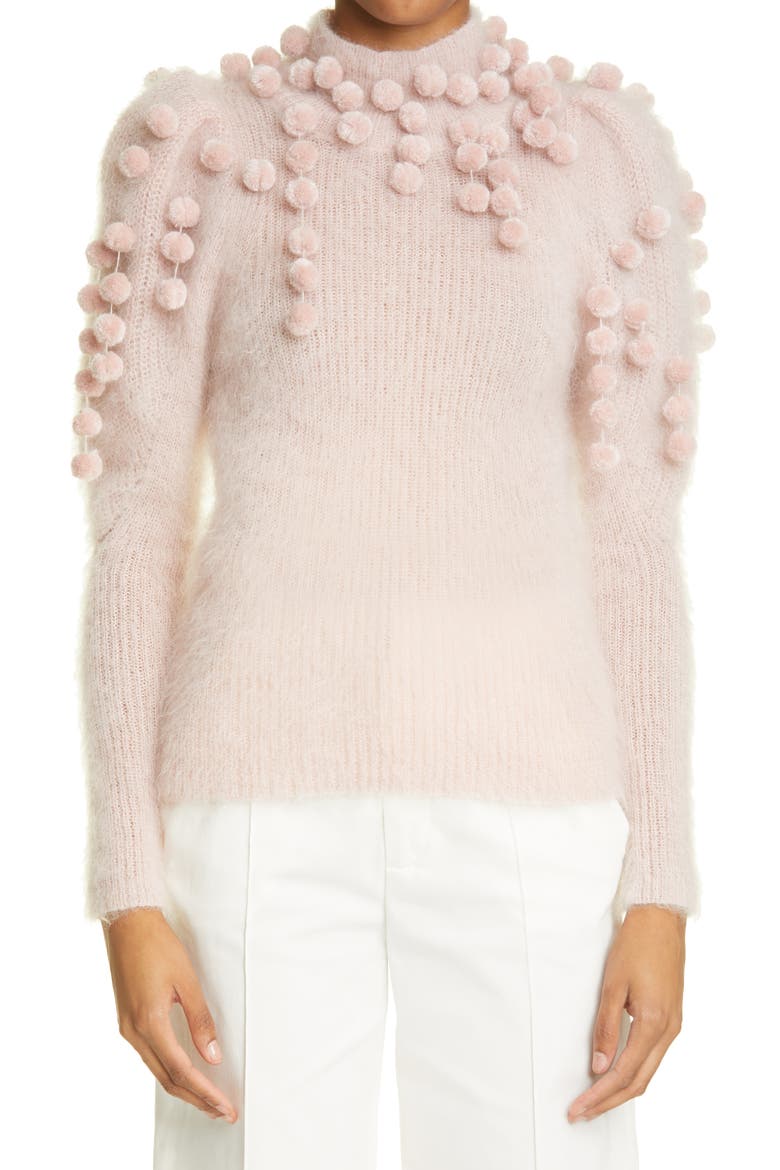 Pompom Turtleneck Cashmere Sweater, Main, color, ICE PINK