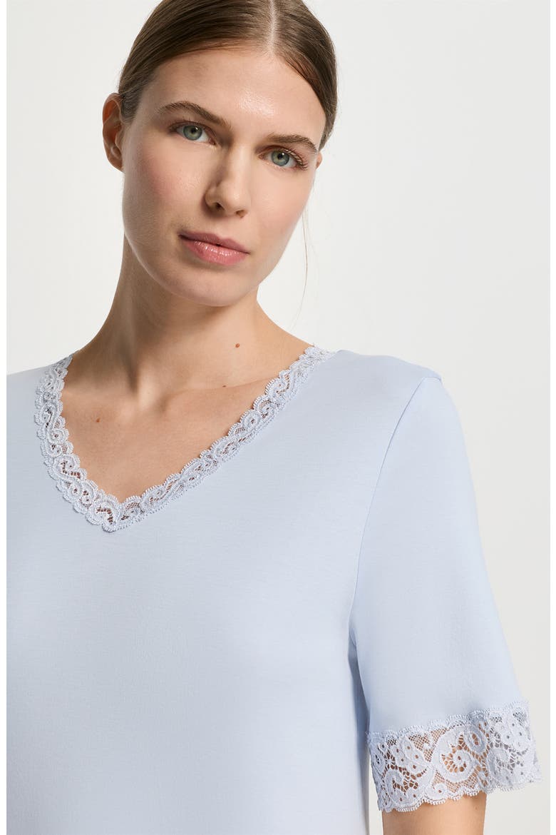 Moments Short Sleeve V-Neck Cotton Nightgown, Alternate, color, BLUE DOVE