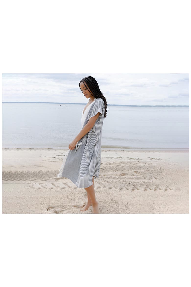 Striped Turkish Towel Robe, Alternate, color, GREY