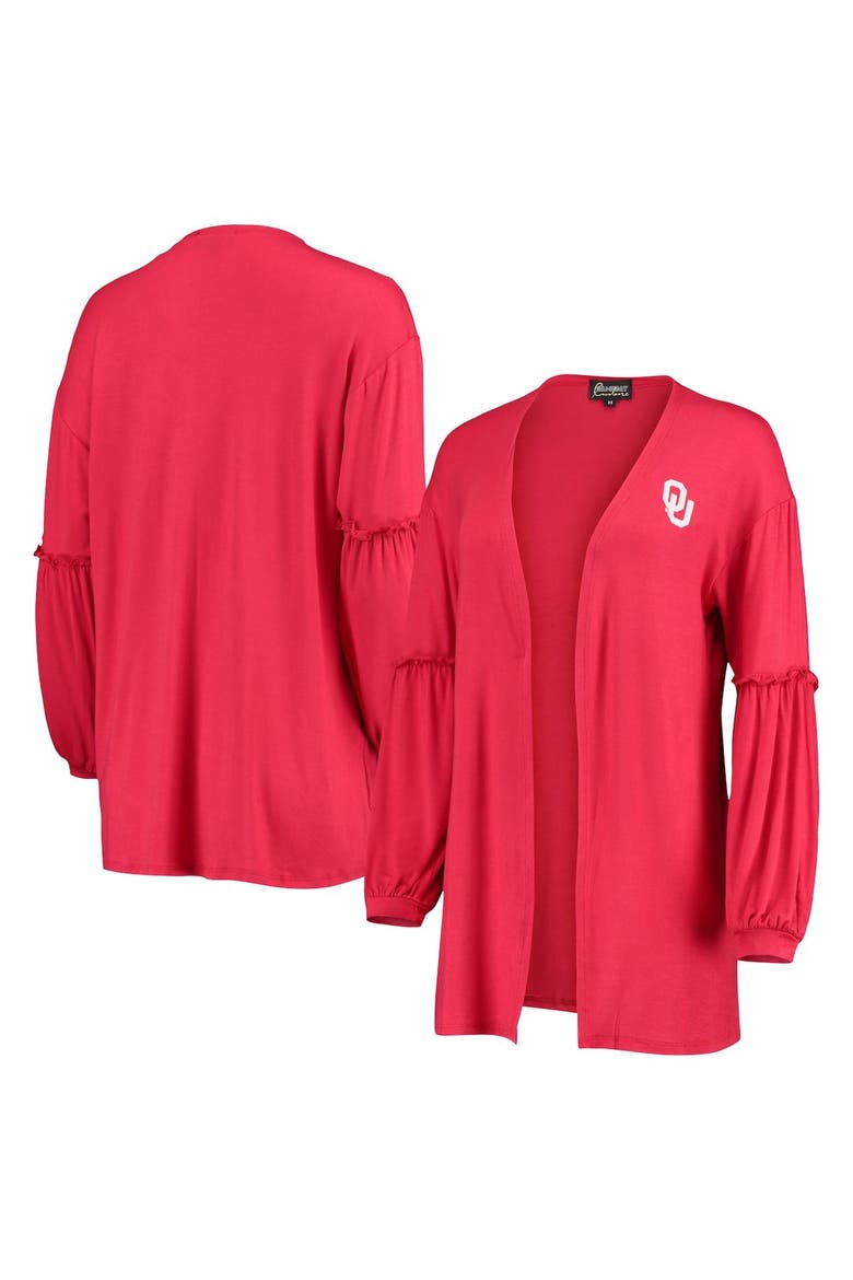 Women's Crimson Oklahoma Sooners Offset Bubble Sleeve Cardigan, Main, color, Crimson