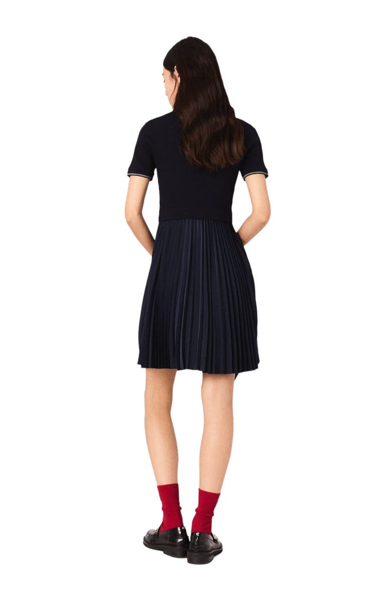 maje Mini pleated polo collar dress, Alternate, color, Navy