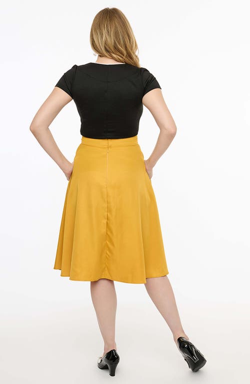 Unique Vintage Retro Style High Waist Vivien Swing Skirt In Yellow