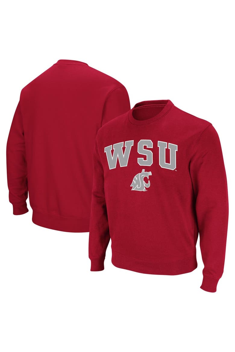 Men's Colosseum Crimson Washington State Cougars Arch & Logo Crew Neck Sweatshirt, Alternate, color, Crimson