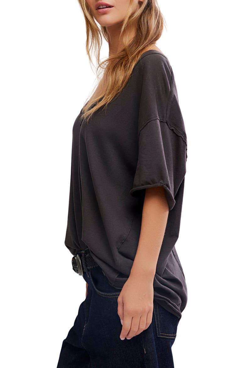 Nina V-Neck Cotton T-Shirt, Alternate, color, BLACK