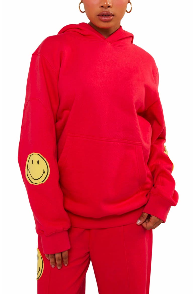 SMILEY OVERSIZED HOODIE, Alternate, color, RED