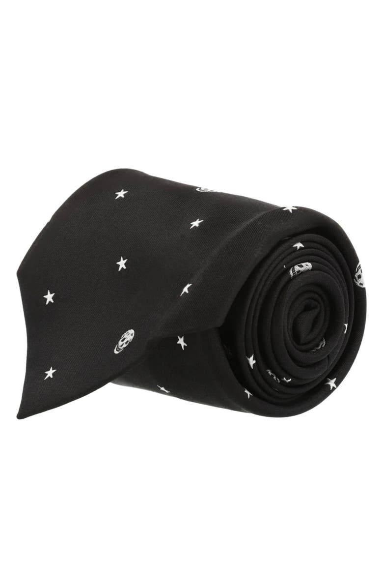 Alexander McQueen Puma Stars & Skull Silk Tie, Alternate, color,