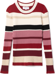 Charlotte & George Knit Rib Stripped Top, Long Sleeve Crewneck